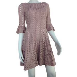 Rabbit Rabbit Rabbit Designs Crochet Overlay Dusty Pink Dress 3/4 Slv Fit Size S